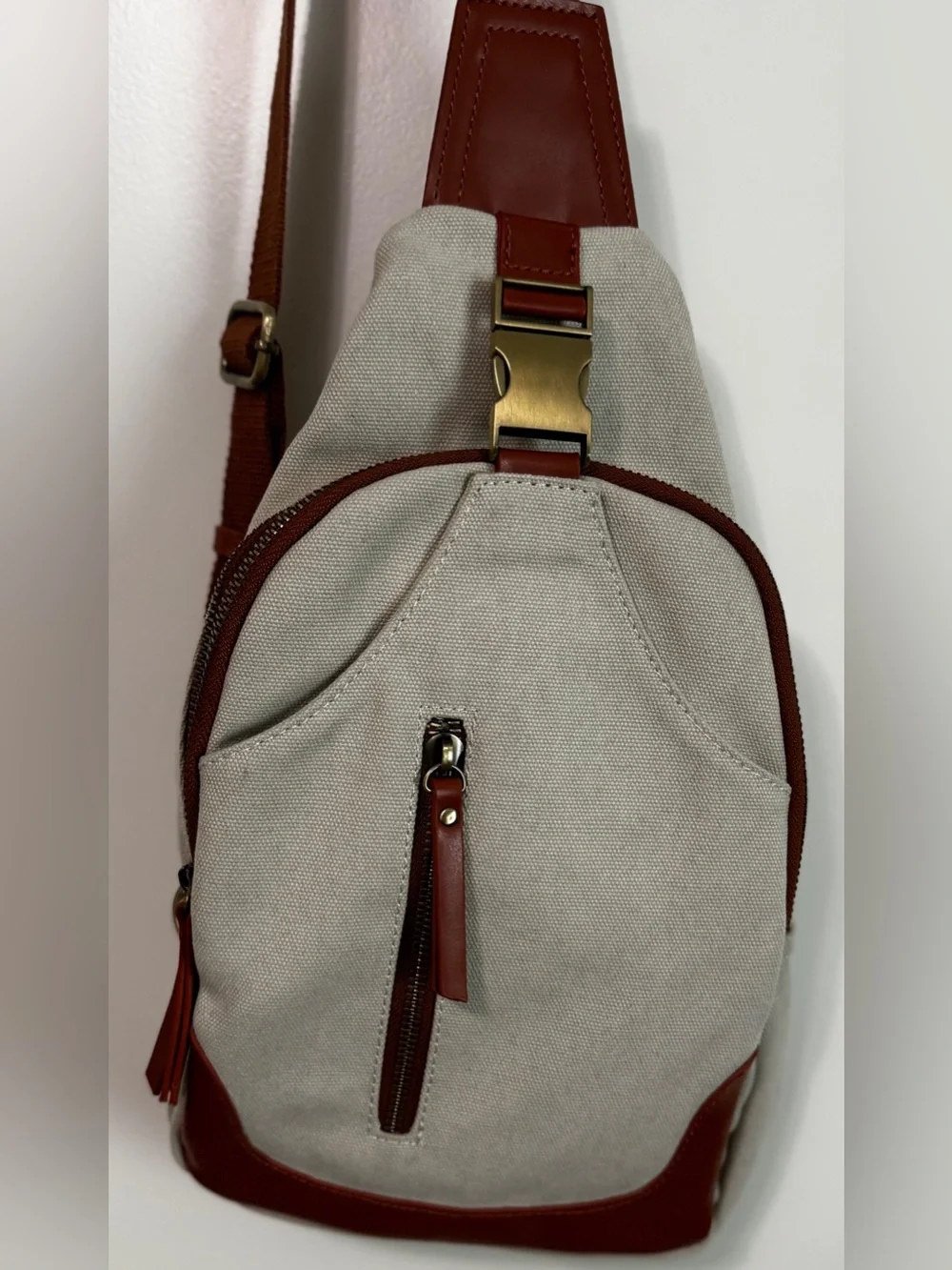 Antik Kraft Samara Canvas Sling Backpack Crossbody Cream Brown